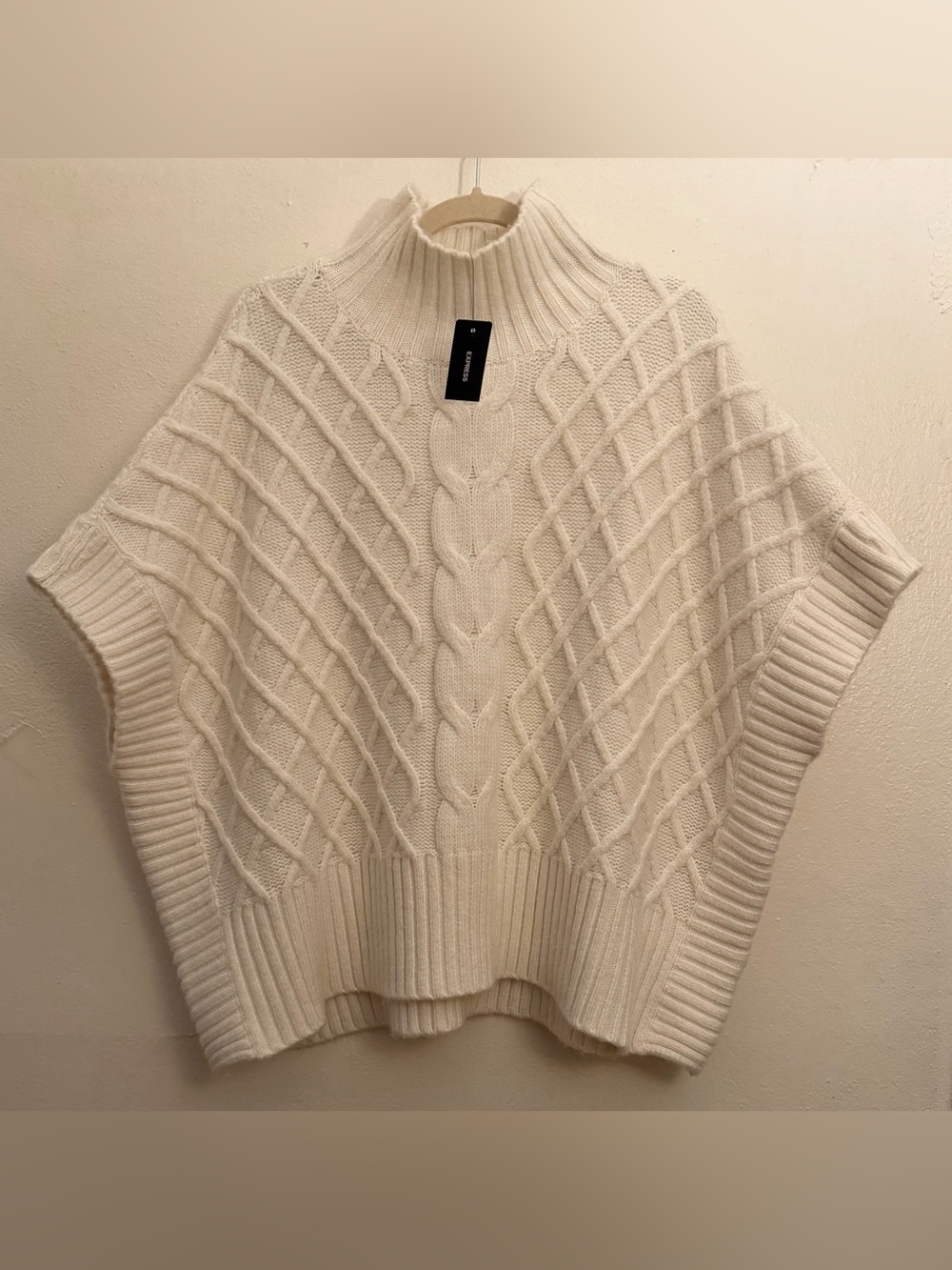 NEW Express Cream Cable-Knit Turtleneck Poncho Sweater
